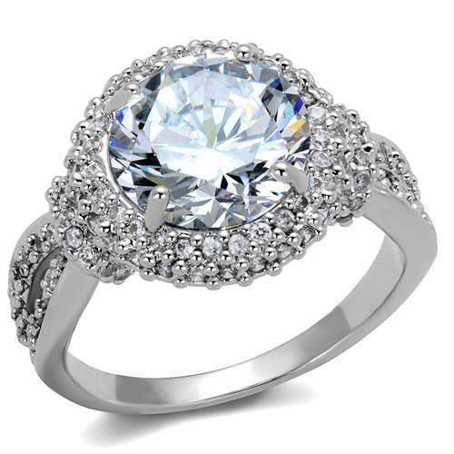 3W1087 - Rhodium Brass Ring with AAA Grade CZ in Clear