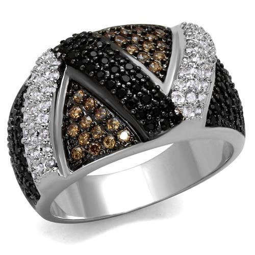 3W1088 - Rhodium + Ruthenium Brass Ring with AAA Grade CZ in Multi Color