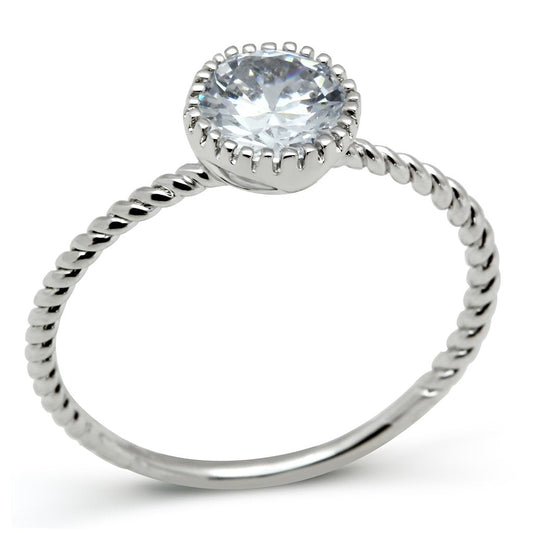 3W108 - Rhodium Brass Ring with AAA Grade CZ in Clear