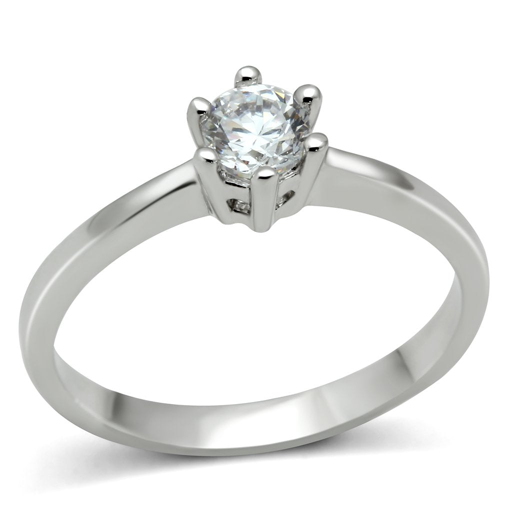 3W109 - Rhodium Brass Ring with AAA Grade CZ in Clear