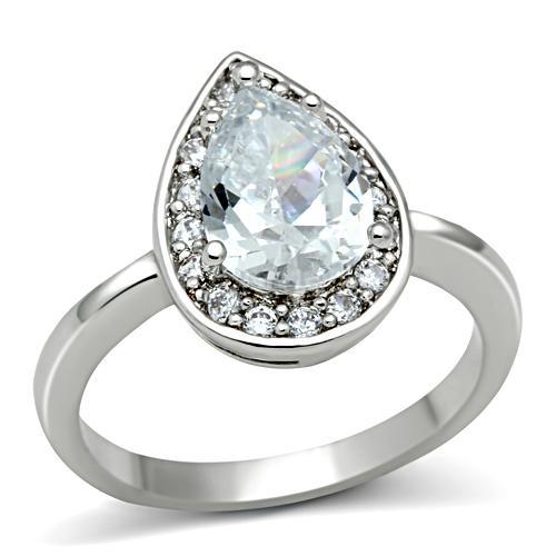 3W111 - Rhodium Brass Ring with AAA Grade CZ in Clear