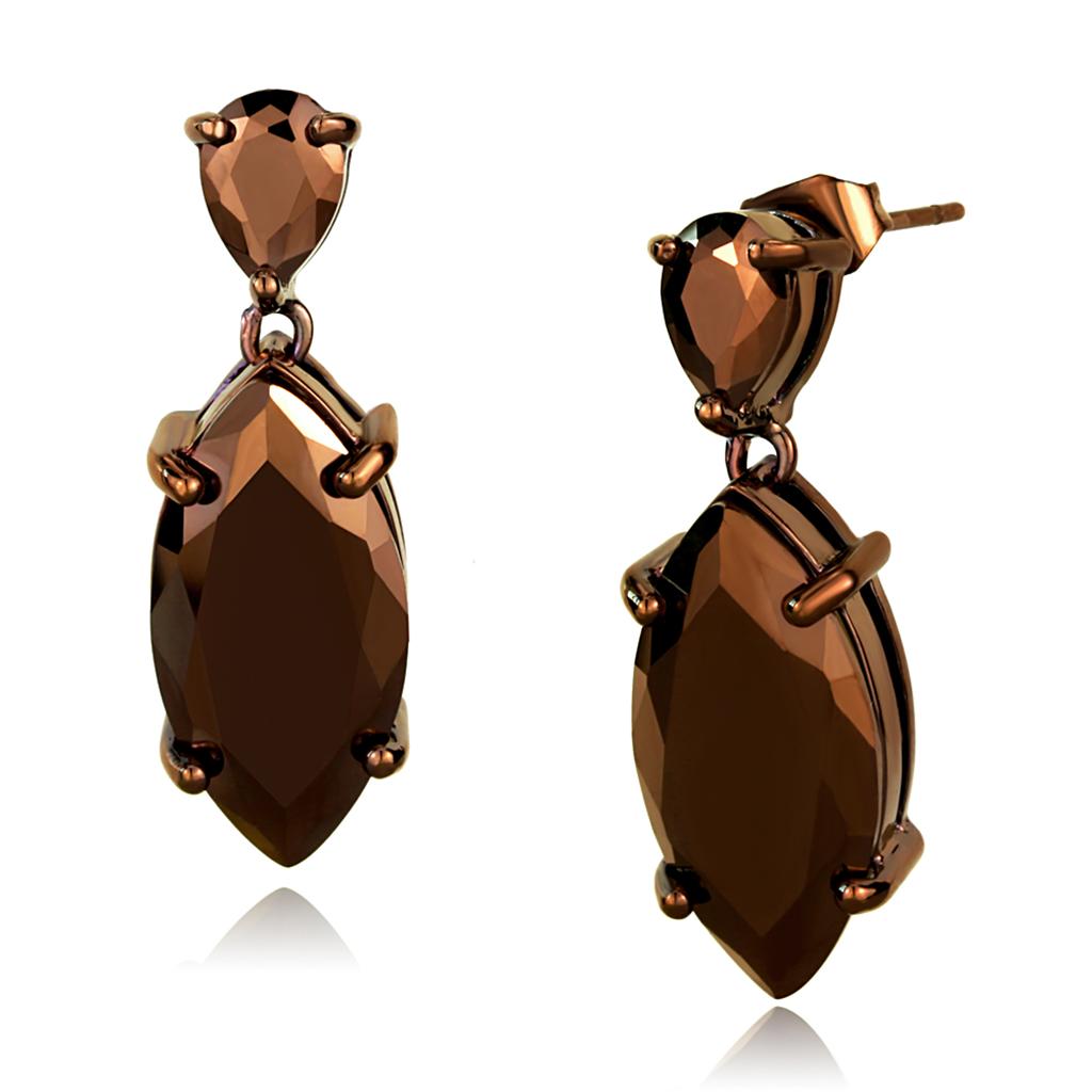 3W1123 - IP Coffee light Brass Earrings with AAA Grade CZ in Light Coffee