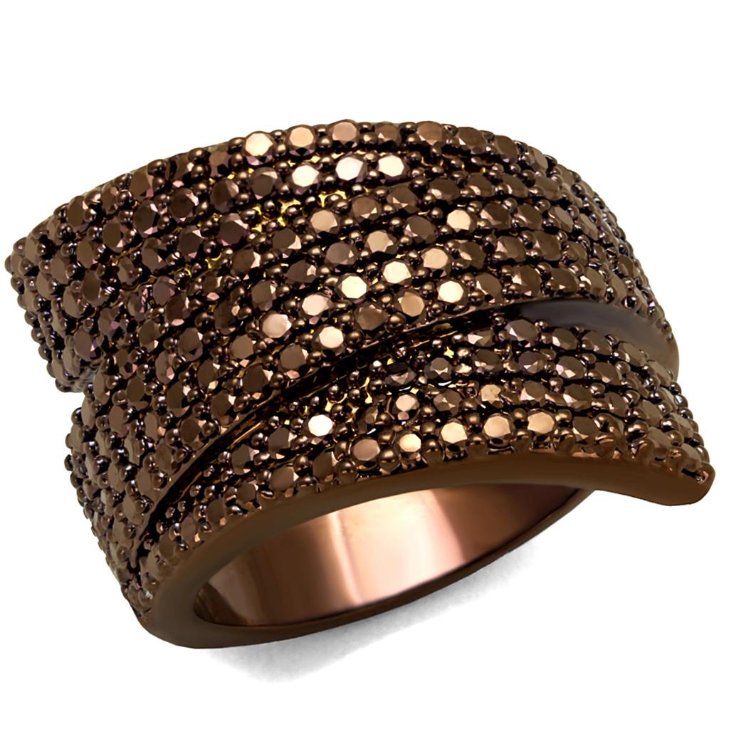 3W1125 - IP Coffee light Brass Ring with AAA Grade CZ in Light Coffee