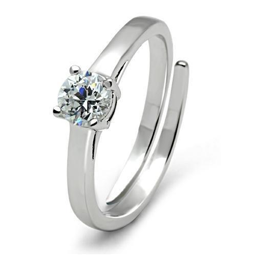 3W112 - Rhodium Brass Ring with AAA Grade CZ in Clear