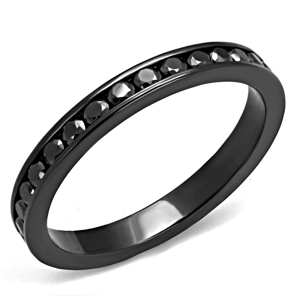 3W1138 - IP Light Black (IP Gun) Brass Ring with AAA Grade CZ in Light Gray