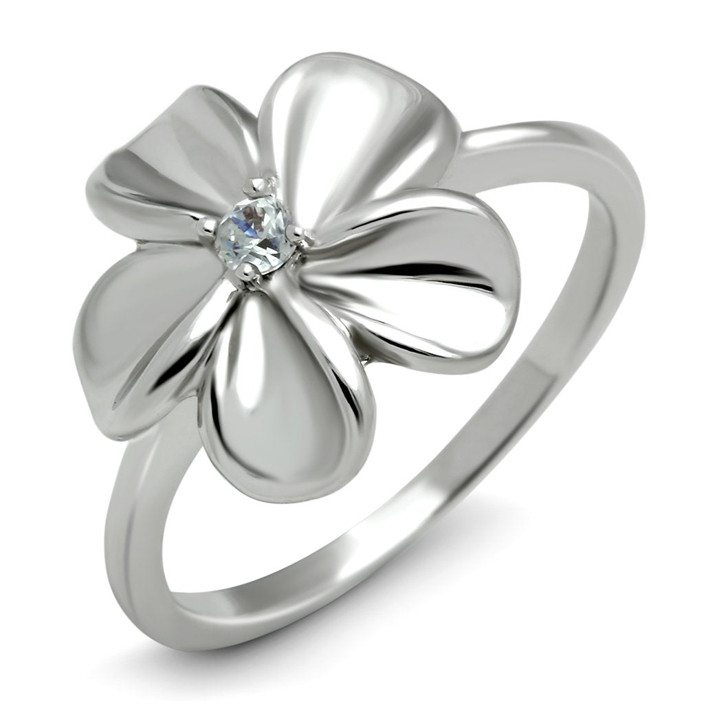 3W113 - Rhodium Brass Ring with AAA Grade CZ in Clear