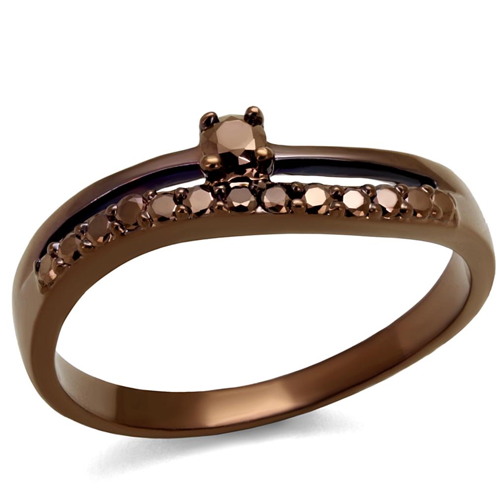 3W1148 - IP Coffee light Brass Ring with AAA Grade CZ in Light Coffee