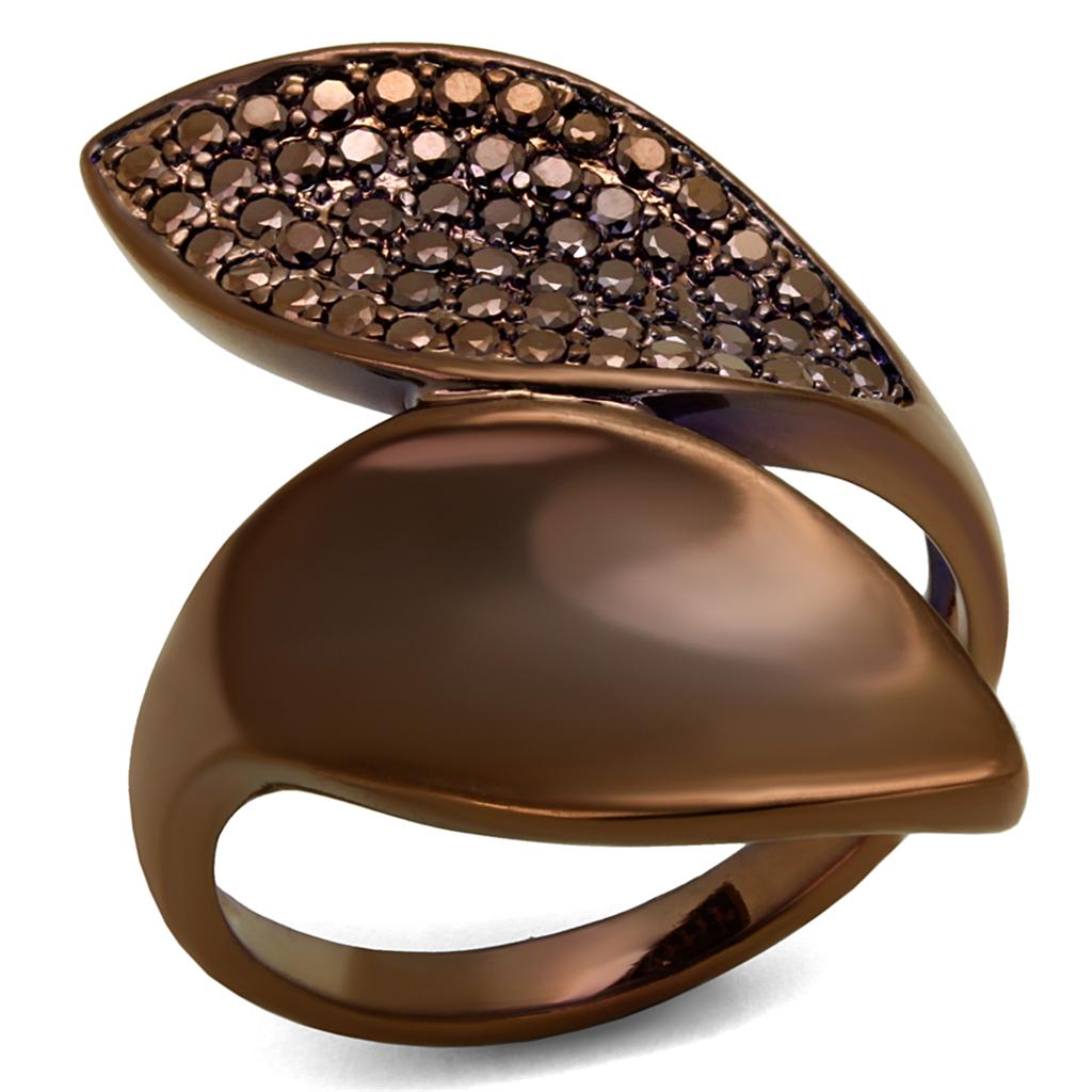 3W1157 - IP Coffee light Brass Ring with AAA Grade CZ in Light Coffee