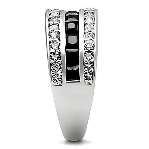 3W117 - Rhodium Brass Ring with AAA Grade CZ in Jet