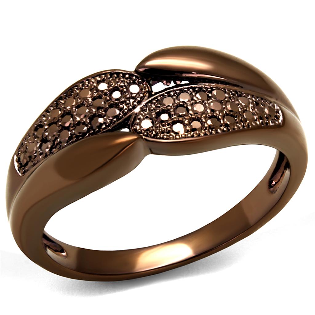 3W1180 - IP Coffee light Brass Ring with AAA Grade CZ in Light Coffee