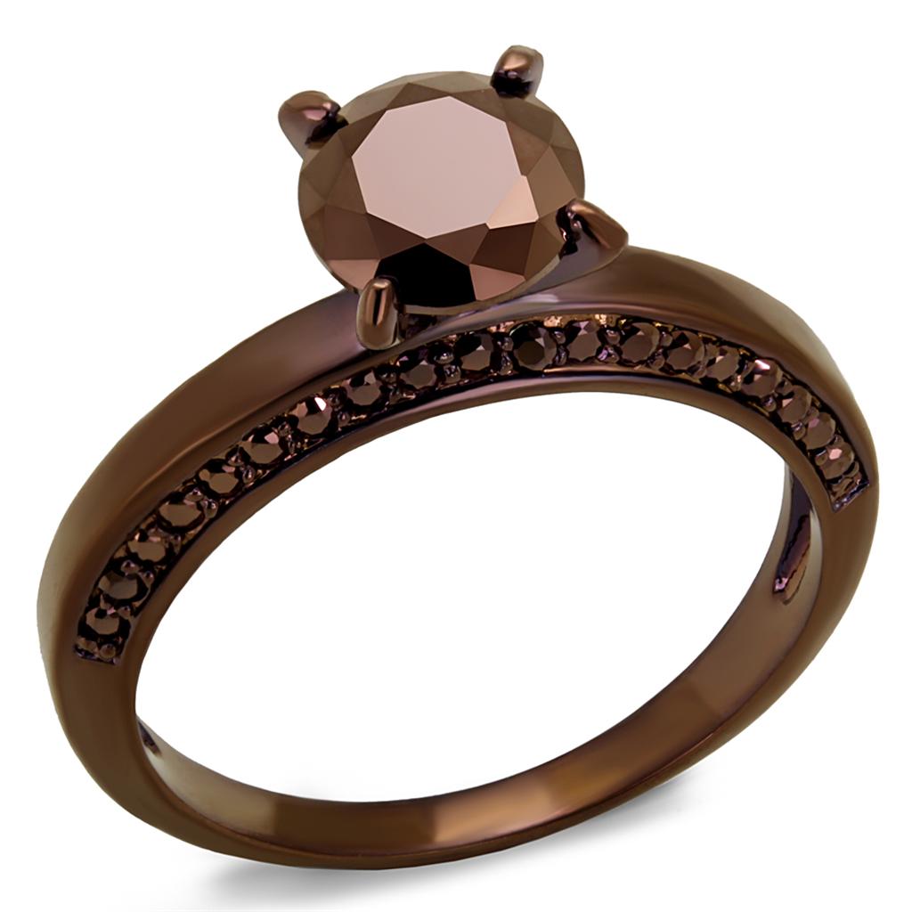 3W1183 - IP Coffee light Brass Ring with AAA Grade CZ in Light Coffee