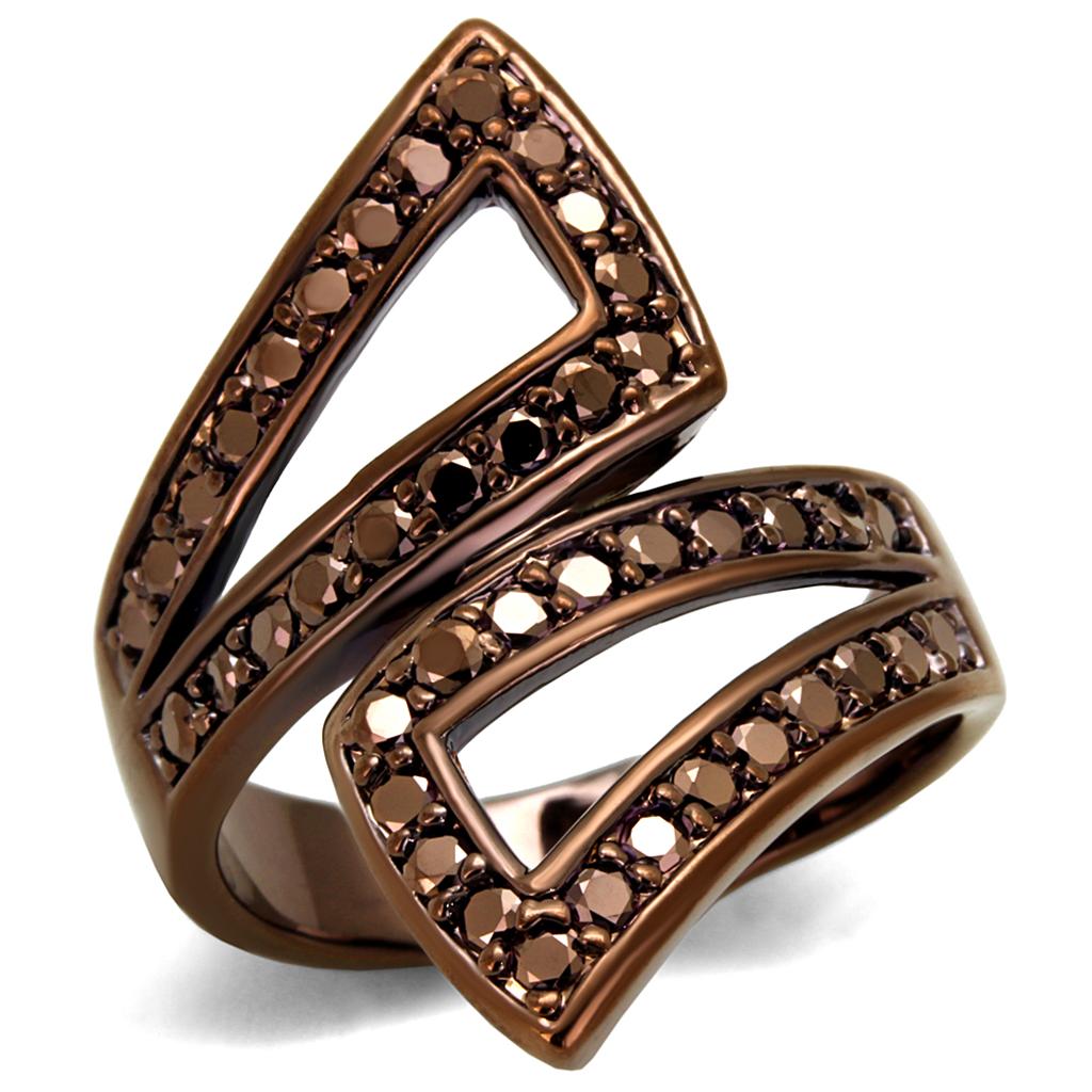 3W1185 - IP Coffee light Brass Ring with AAA Grade CZ in Light Coffee