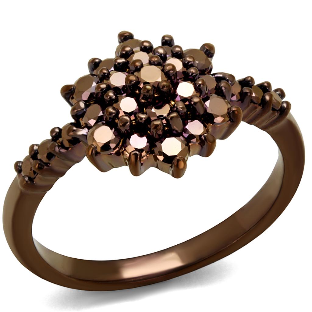 3W1188 - IP Coffee light Brass Ring with AAA Grade CZ in Light Coffee