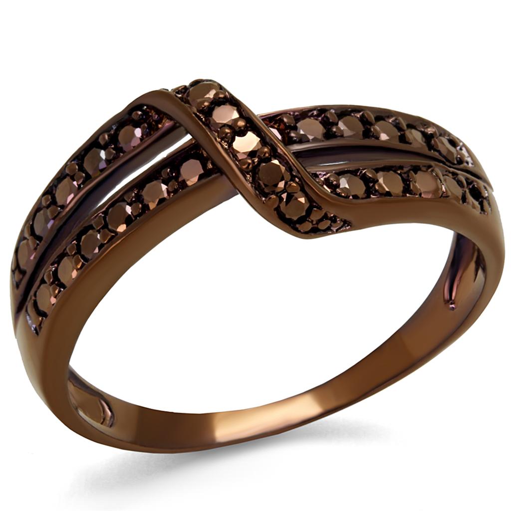 3W1189 - IP Coffee light Brass Ring with AAA Grade CZ in Light Coffee