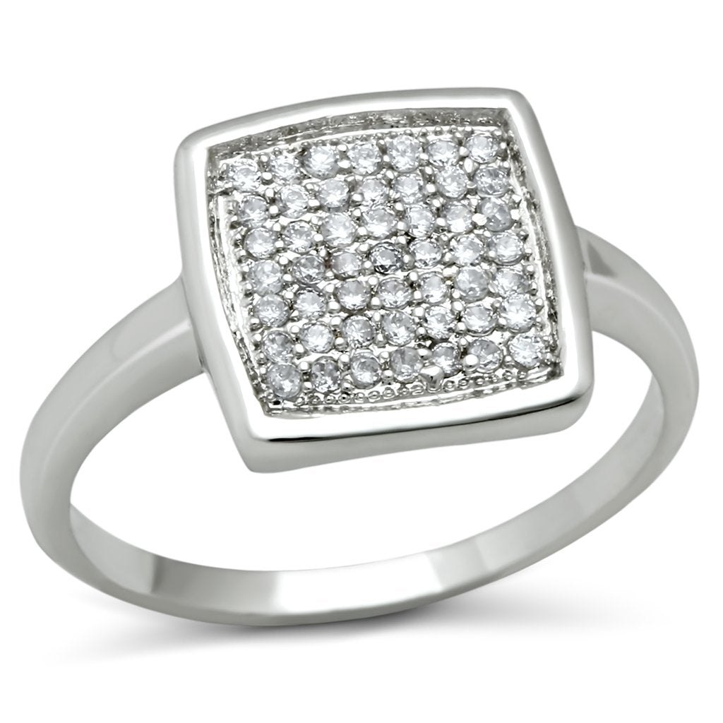 3W120 - Rhodium Brass Ring with AAA Grade CZ in Clear