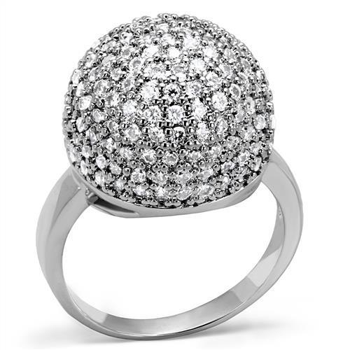 3W1213 - Rhodium Brass Ring with AAA Grade CZ in Clear