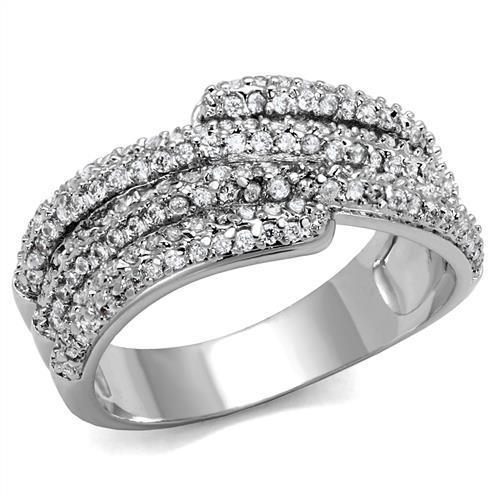 3W1214 - Rhodium Brass Ring with AAA Grade CZ in Clear