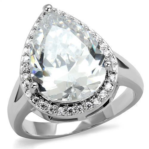 3W1215 - Rhodium Brass Ring with AAA Grade CZ in Clear
