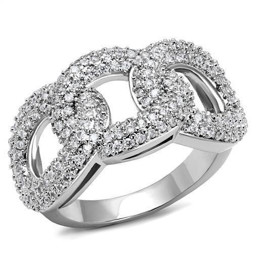 3W1218 - Rhodium Brass Ring with AAA Grade CZ in Clear