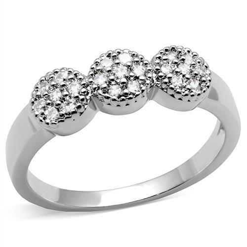 3W1220 - Rhodium Brass Ring with AAA Grade CZ in Clear
