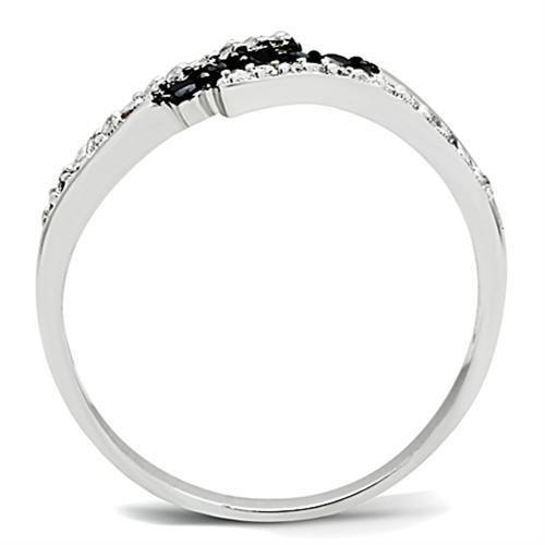 3W122 - Rhodium + Ruthenium Brass Ring with AAA Grade CZ in Jet