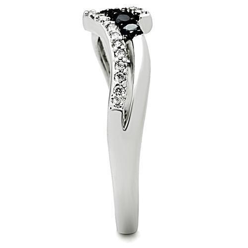 3W122 - Rhodium + Ruthenium Brass Ring with AAA Grade CZ in Jet