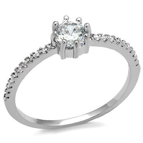 3W1233 - Rhodium Brass Ring with AAA Grade CZ in Clear