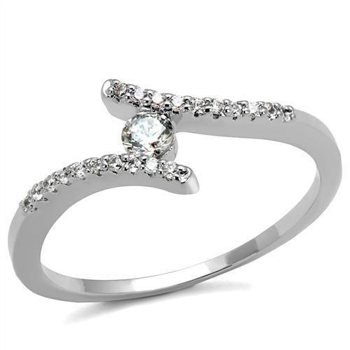 3W1237 - Rhodium Brass Ring with AAA Grade CZ in Clear