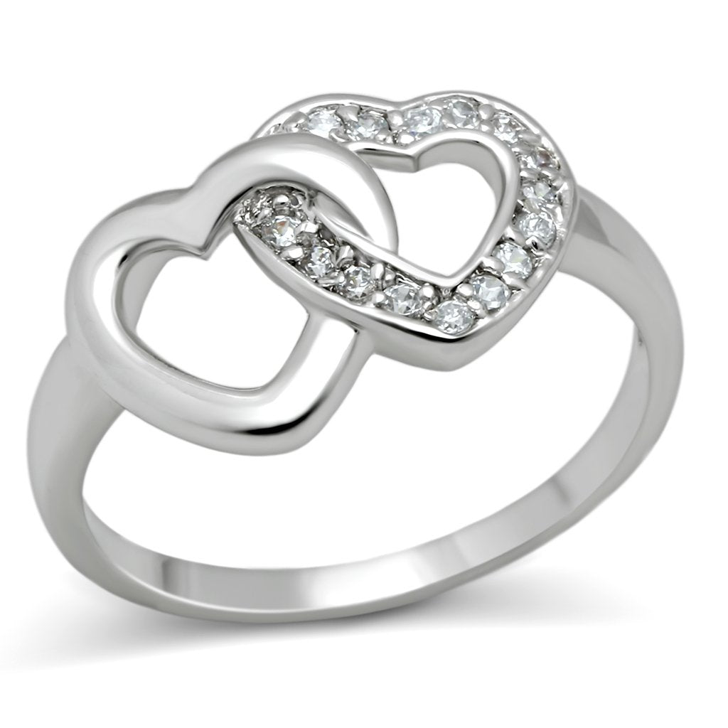 3W123 - Rhodium Brass Ring with AAA Grade CZ in Clear