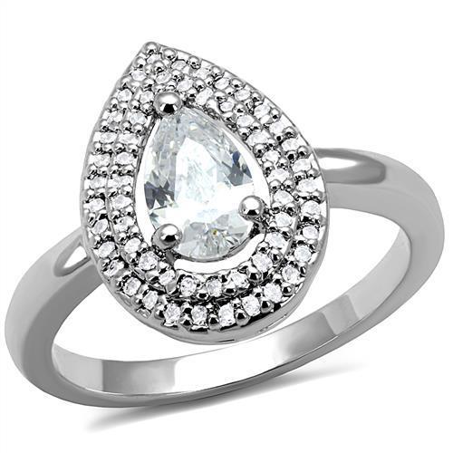 3W1242 - Rhodium Brass Ring with AAA Grade CZ in Clear