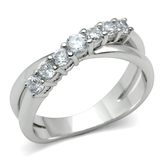 3W124 - Rhodium Brass Ring with AAA Grade CZ in Clear