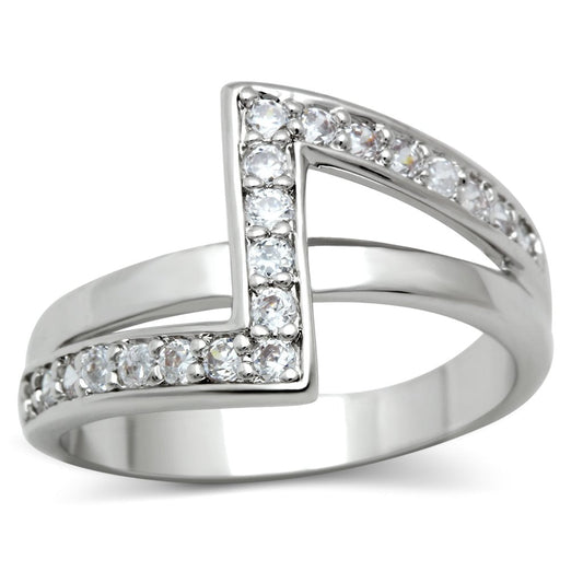 3W127 - Rhodium Brass Ring with AAA Grade CZ in Clear