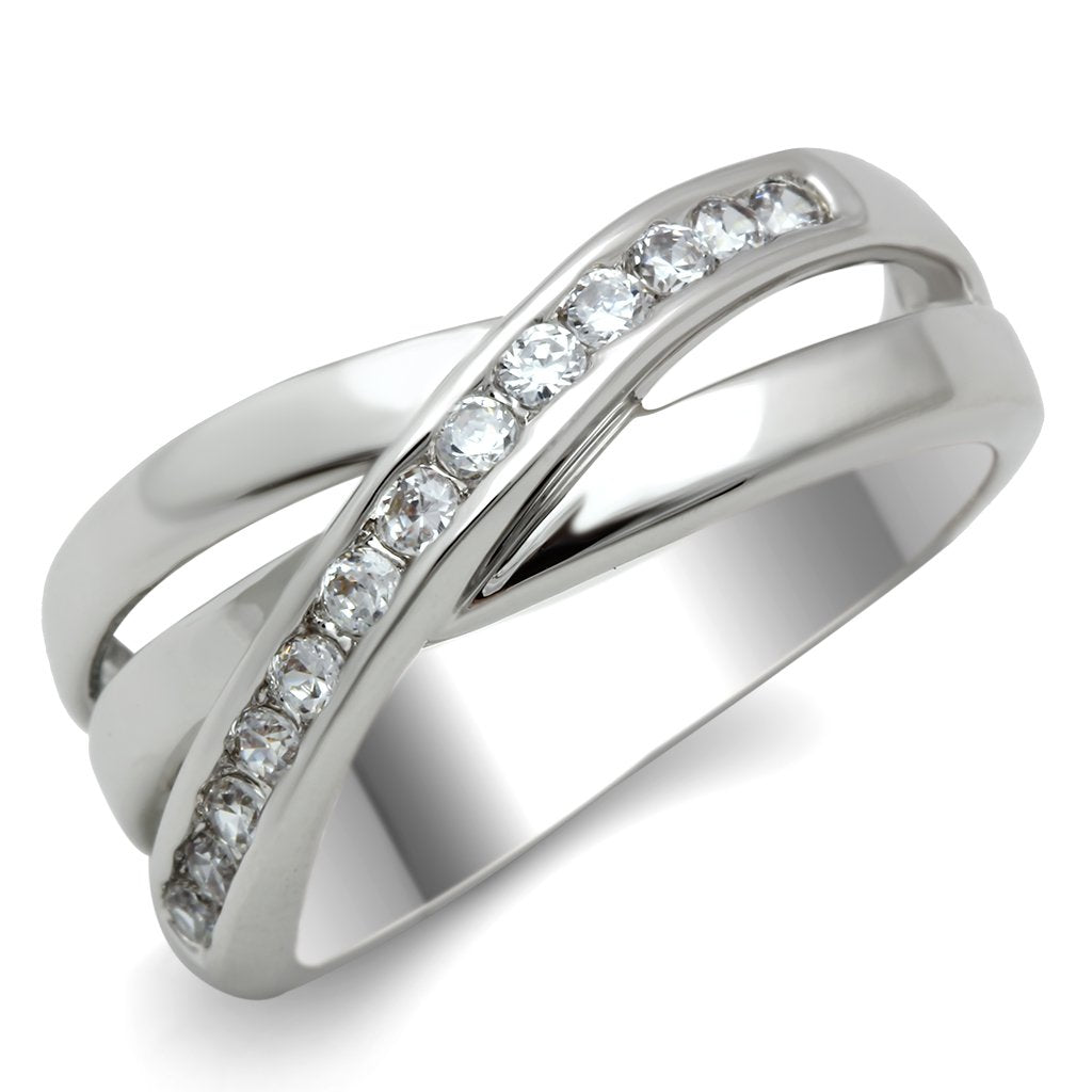 3W128 - Rhodium Brass Ring with AAA Grade CZ in Clear