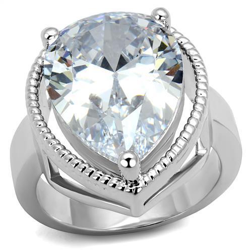 3W1305 - Rhodium Brass Ring with AAA Grade CZ in Clear