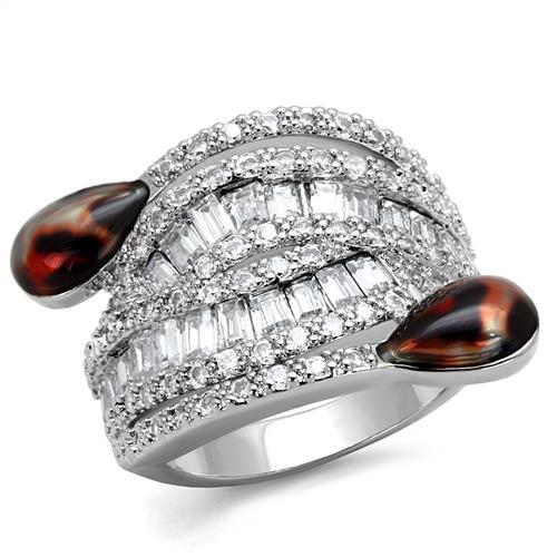 3W1307 - Rhodium Brass Ring with AAA Grade CZ in Clear