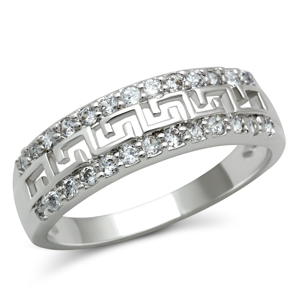 3W130 - Rhodium Brass Ring with AAA Grade CZ in Clear