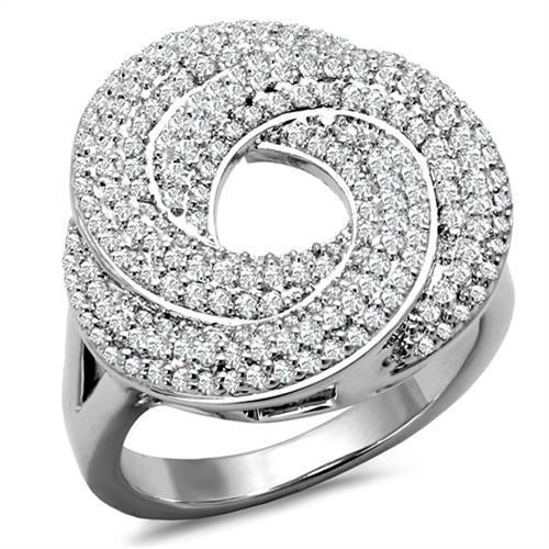 3W1319 - Rhodium Brass Ring with AAA Grade CZ in Clear