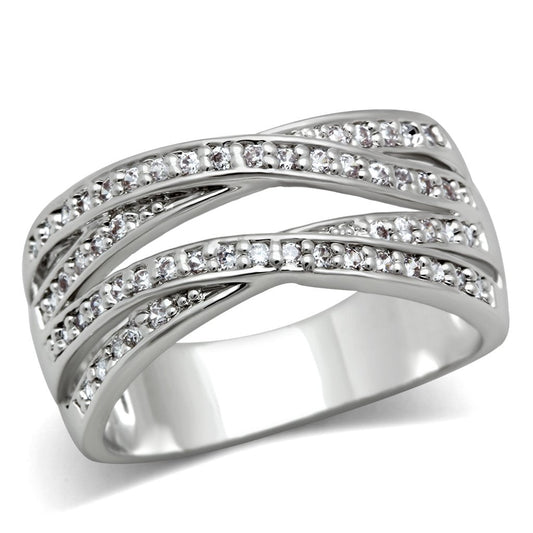 3W131 - Rhodium Brass Ring with AAA Grade CZ in Clear