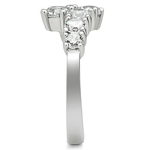 3W132 - Rhodium Brass Ring with AAA Grade CZ in Clear