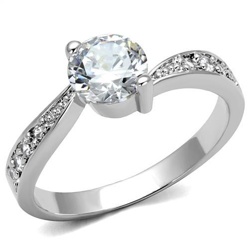 3W1337 - Rhodium Brass Ring with AAA Grade CZ in Clear