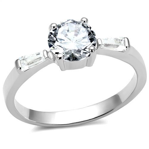3W1339 - Rhodium Brass Ring with AAA Grade CZ in Clear