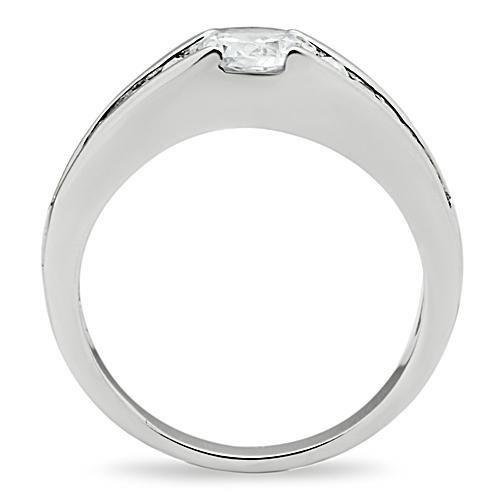 3W133 - Rhodium Brass Ring with AAA Grade CZ in Clear