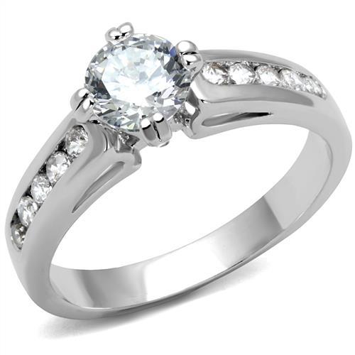 3W1340 - Rhodium Brass Ring with AAA Grade CZ in Clear