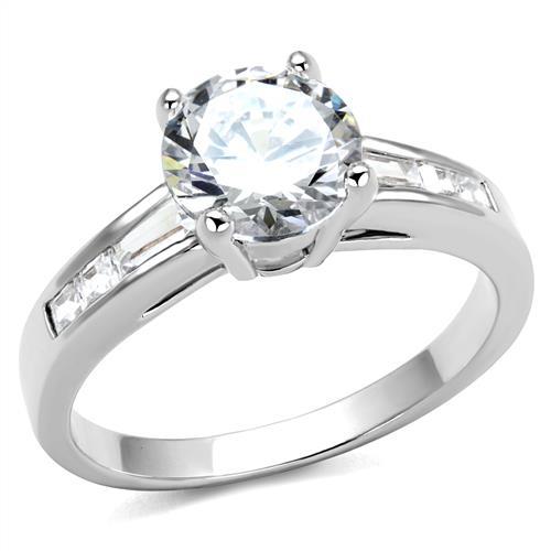 3W1341 - Rhodium Brass Ring with AAA Grade CZ in Clear
