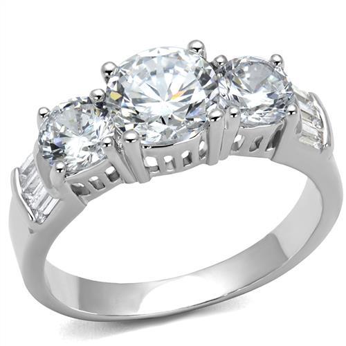 3W1343 - Rhodium Brass Ring with AAA Grade CZ in Clear