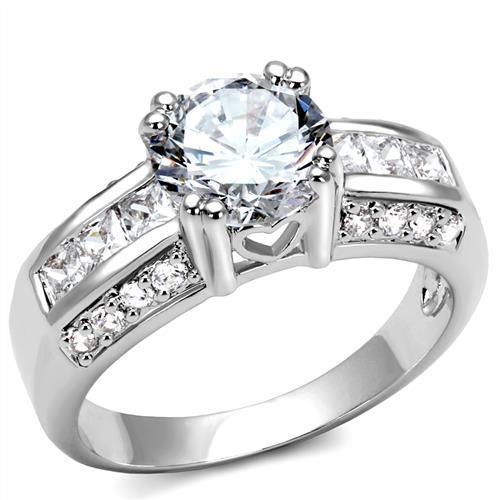 3W1344 - Rhodium Brass Ring with AAA Grade CZ in Clear