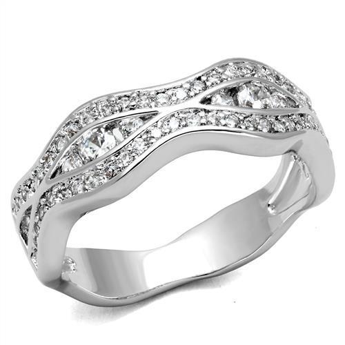 3W1345 - Rhodium Brass Ring with AAA Grade CZ in Clear
