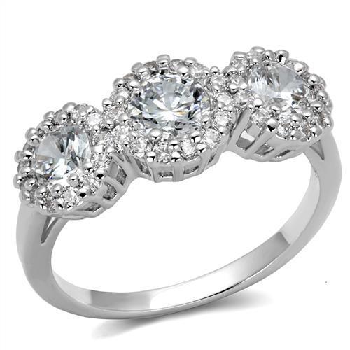 3W1347 - Rhodium Brass Ring with AAA Grade CZ in Clear