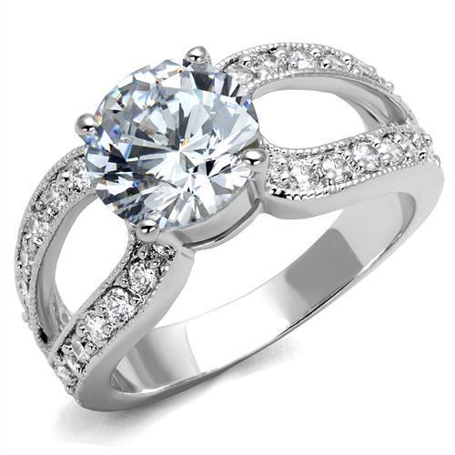 3W1348 - Rhodium Brass Ring with AAA Grade CZ in Clear