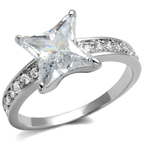 3w1349 - Rhodium Brass Ring with AAA Grade CZ in Clear